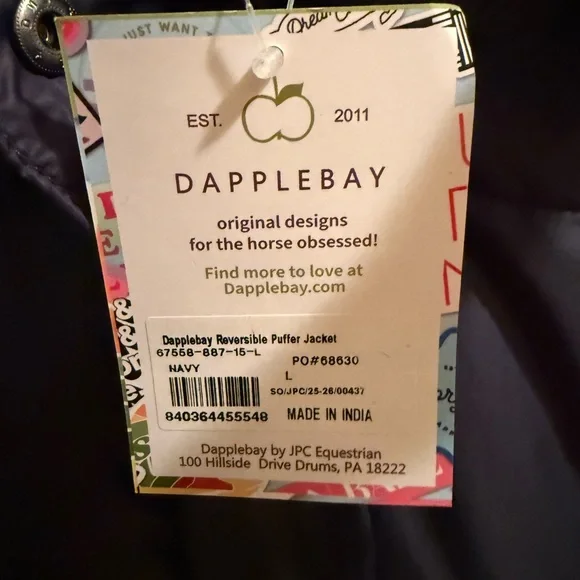 Women's Dapplebay Navy & Autumn Toile Reversible Puffer Jacket hooded NWT - Picture 12 of 12